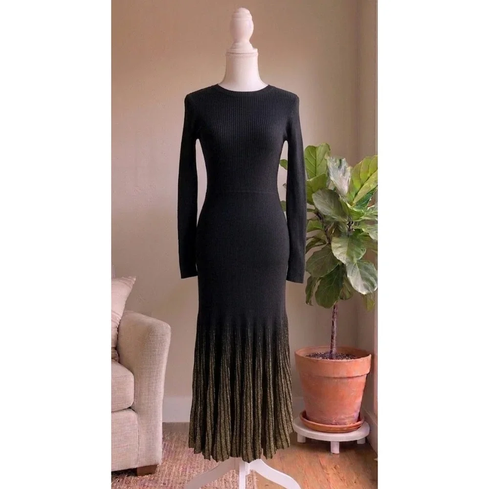 Moon River Sweater Bodycon Maxi Dress S‎ Black Holiday Shimmer Evening Chic